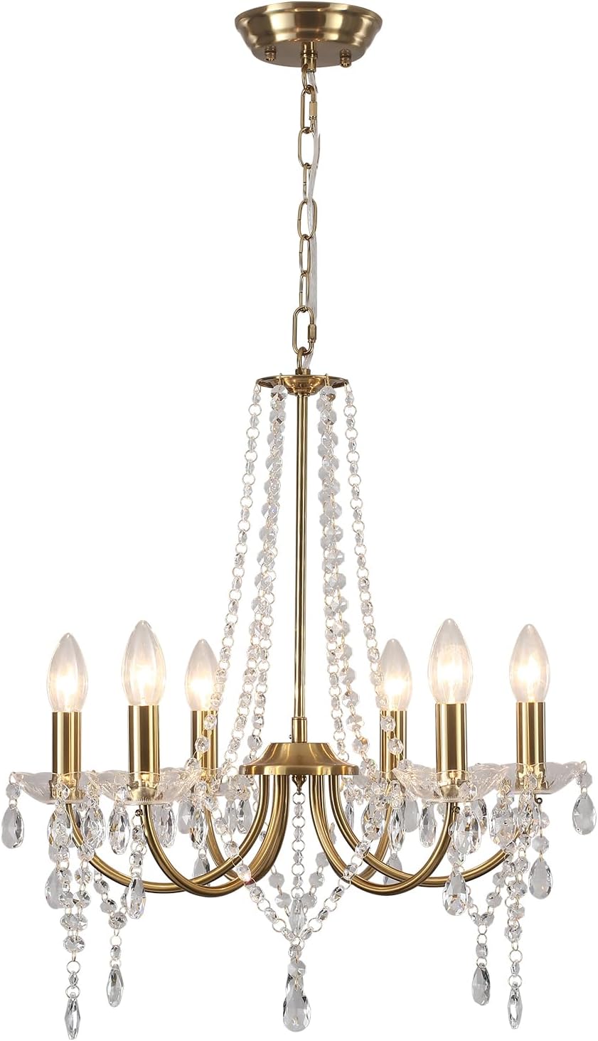 Crystal Chandelier Gold Chandelier Dining Room Light Fixtures Indoor Suitable for Dining Rooms, Living Rooms, Corridors and Bedrooms, L 51 x H 58, E14 Socket (Bulb Not Included)