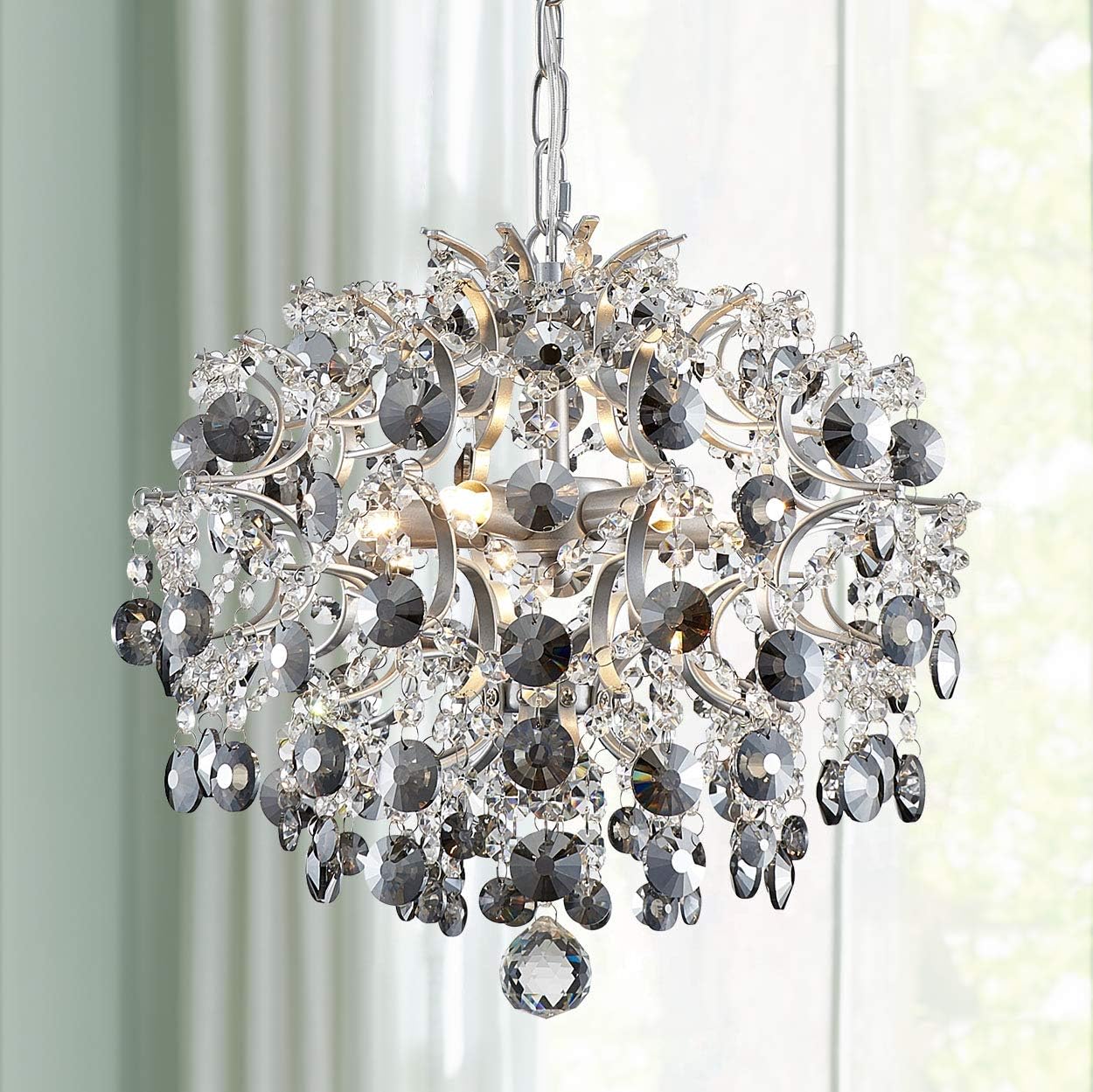 BESTIER Modern Pendant Chandelier Crystal Raindrop Lighting Ceiling Lamp for Dining Room Bathroom Bedroom Living Room 5 Bulbs G9 Required Diameter 40cm Height 45cm