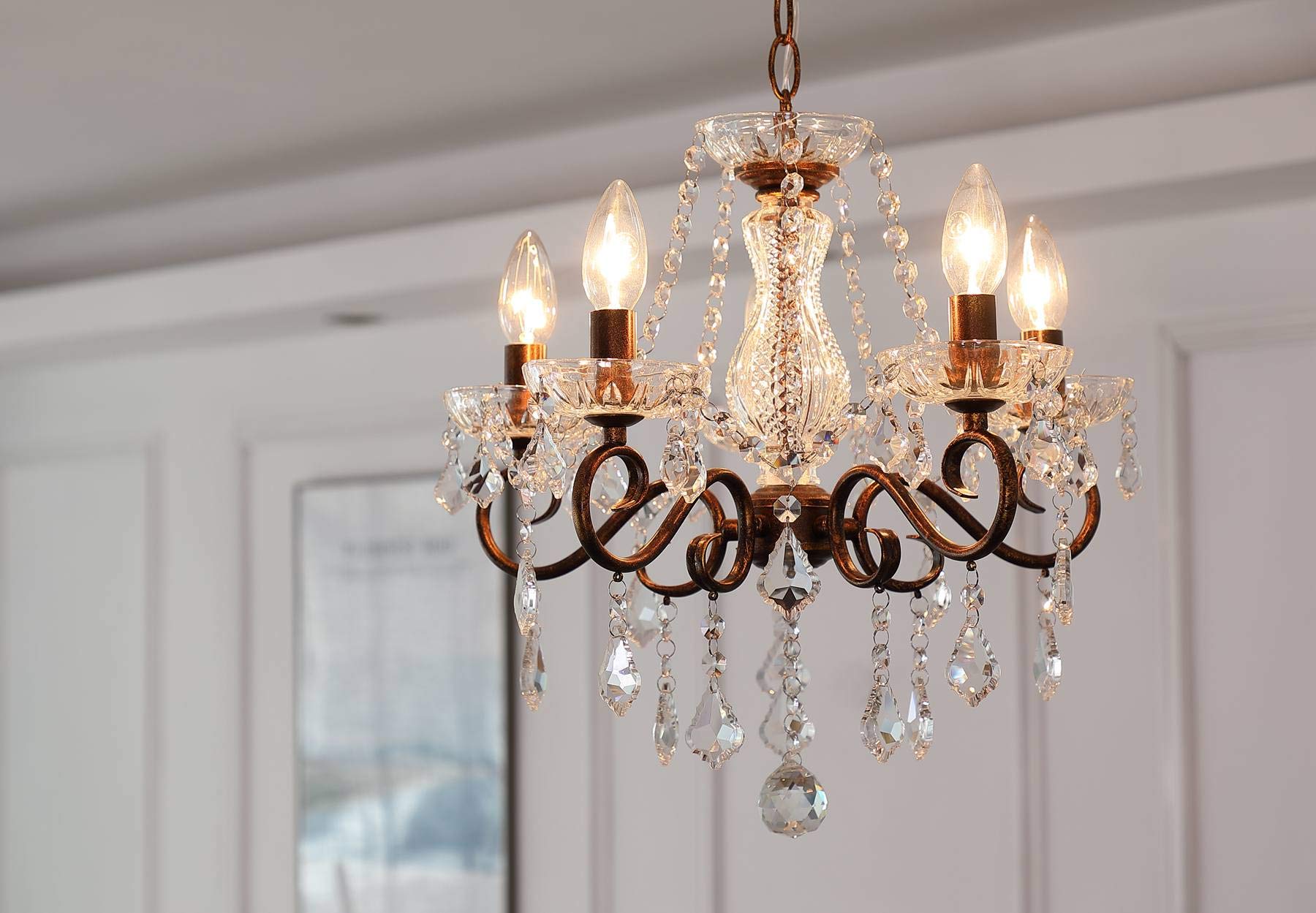 Saint Mossi 20046S Modern Living Room Chandelier, Flat Over The Ceiling, 4 Lights E14, Matt Black, Glossy Chrome Finish on Metal Frame