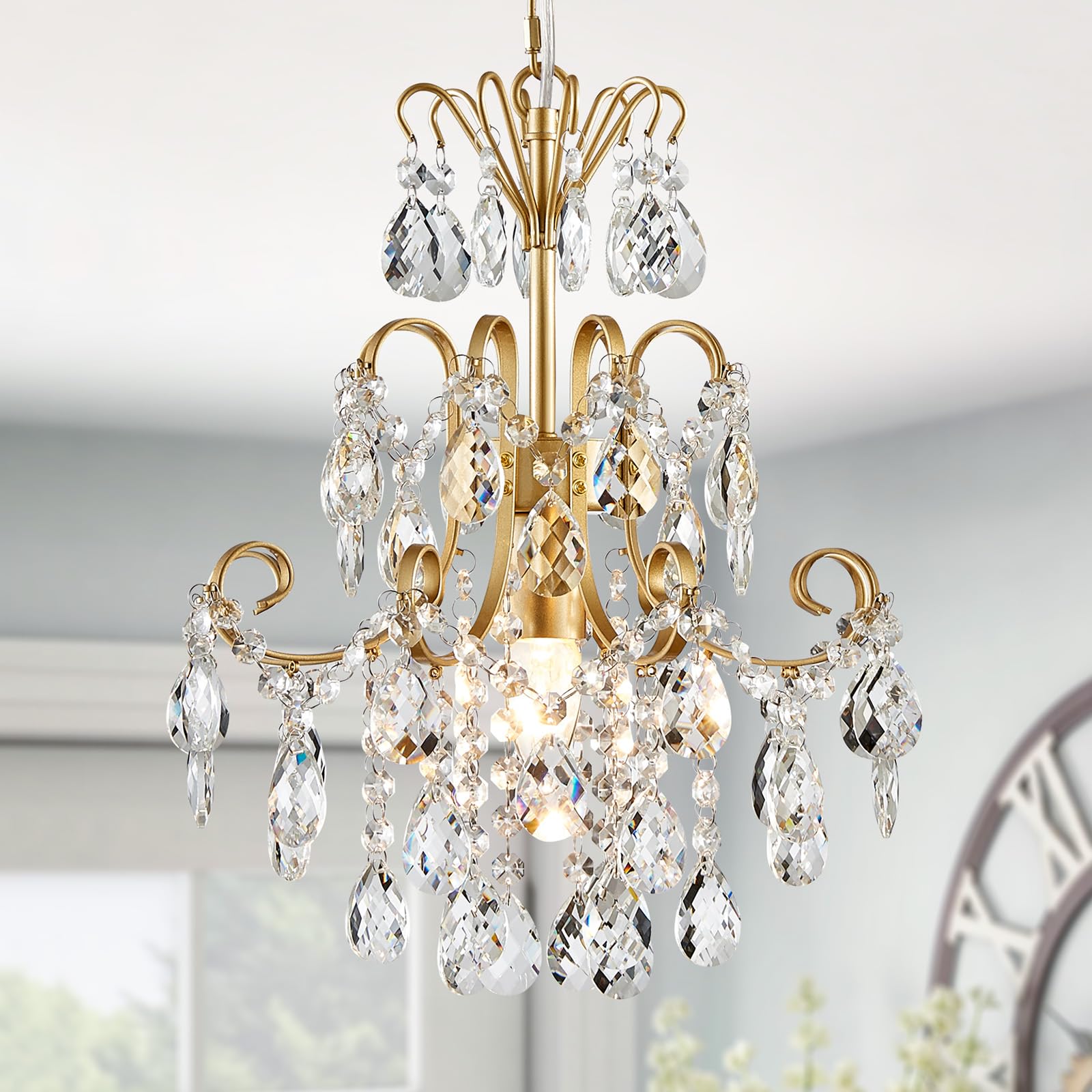 WUZUPS 5-Light Crystal Chandelier Flushmount Ceiling Light Modern Lighting for Bedroom Hallway Bar Kitchen Bathroom, H 30.5 cm x W 39 cm, E14 Base, Gold