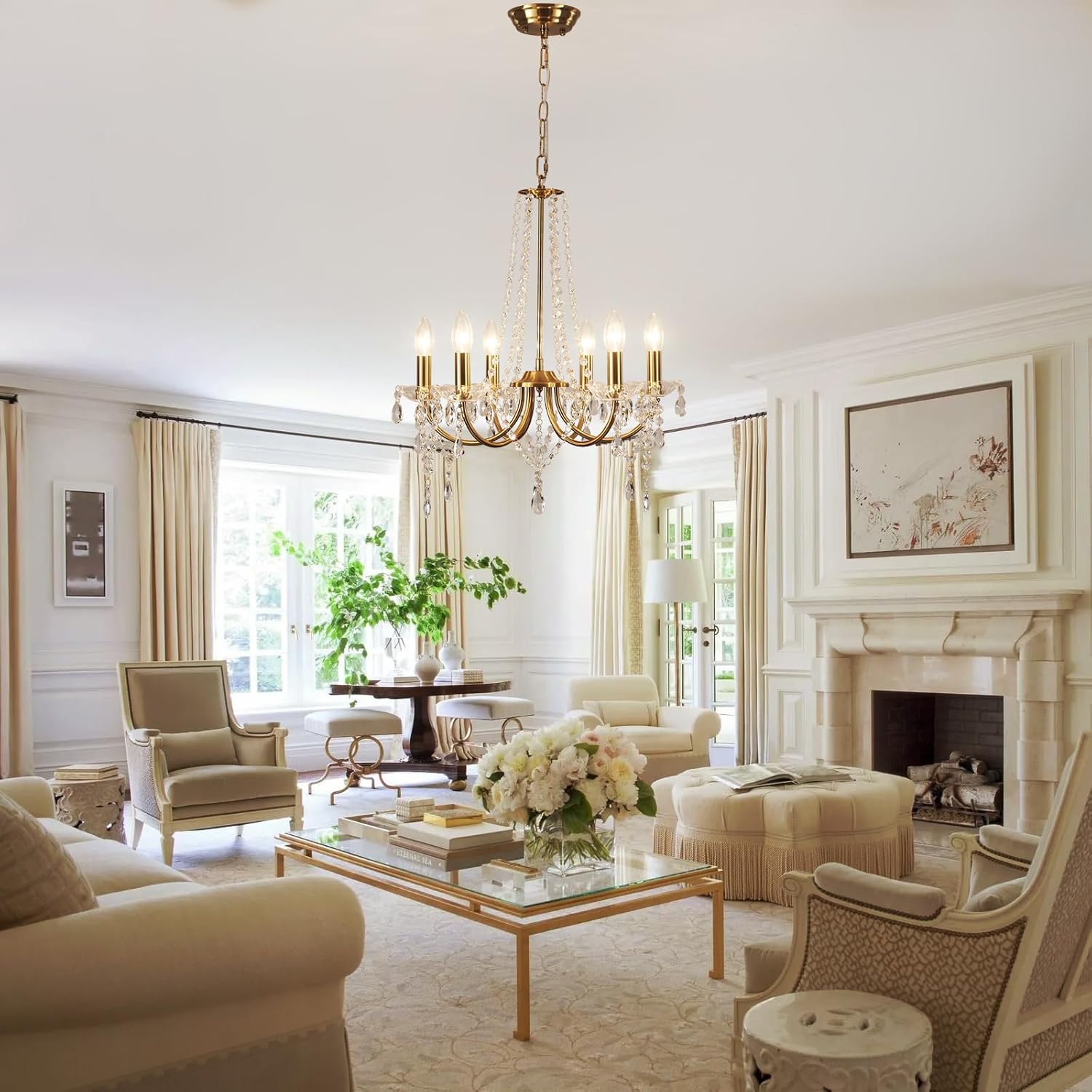 Crystal Chandelier Gold Chandelier Dining Room Light Fixtures Indoor Suitable for Dining Rooms, Living Rooms, Corridors and Bedrooms, L 51 x H 58, E14 Socket (Bulb Not Included)