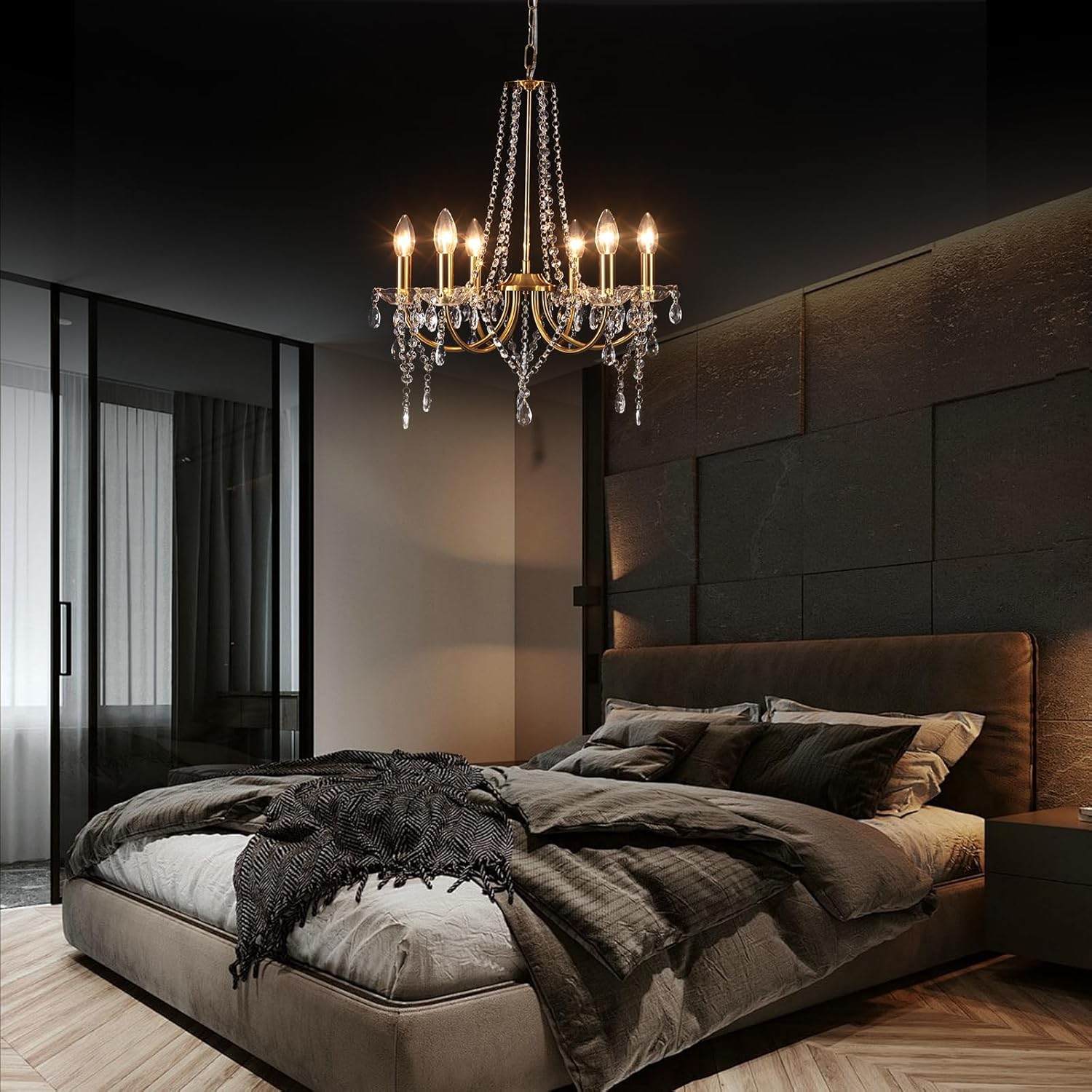 Crystal Chandelier Gold Chandelier Dining Room Light Fixtures Indoor Suitable for Dining Rooms, Living Rooms, Corridors and Bedrooms, L 51 x H 58, E14 Socket (Bulb Not Included)