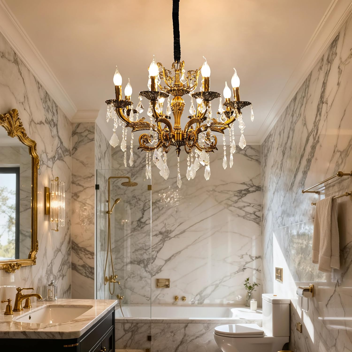 Crystal Chandelier for Living Room: Baroque Chandelier in Zinc Alloy, Crystal Pendant Light for Living Room, LED Lighting Chandeliers 8 E14 for Dining Room, Bedroom, 67 x 101 cm Bulb Included