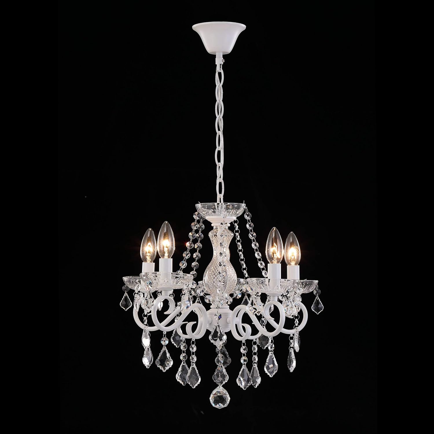 Saint Mossi 20046S Modern Living Room Chandelier, Flat Over The Ceiling, 4 Lights E14, Matt Black, Glossy Chrome Finish on Metal Frame