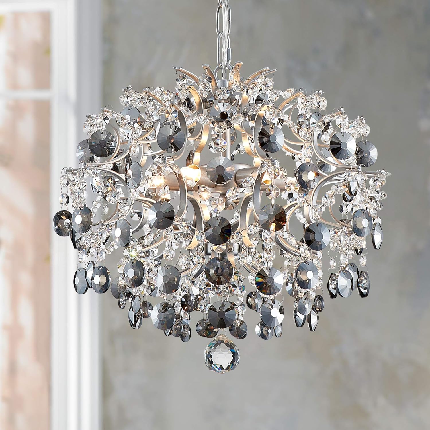 BESTIER Modern Pendant Chandelier Crystal Raindrop Lighting Ceiling Lamp for Dining Room Bathroom Bedroom Living Room 5 Bulbs G9 Required Diameter 40cm Height 45cm