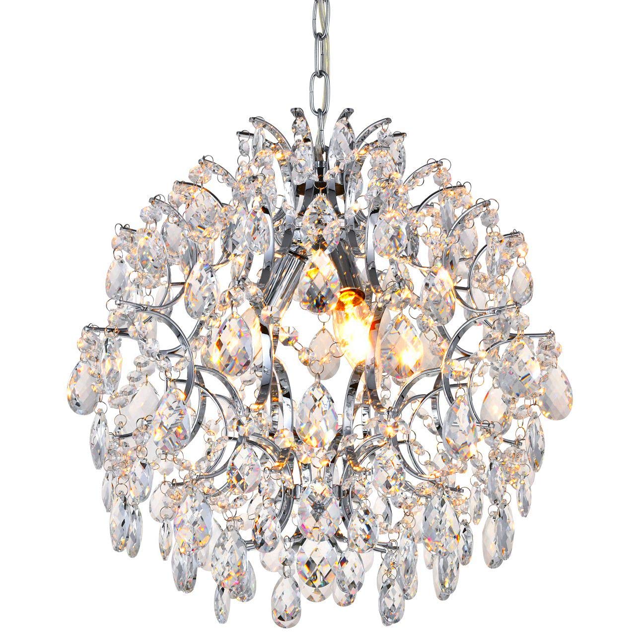 BESTIER Modern Pendant Crystal Chandelier Raindrop Lighting Ceiling Light Lamp for Dining Room Bathroom Bedroom Living Room 1 Bulbs E27 Required D32cm x H40cm