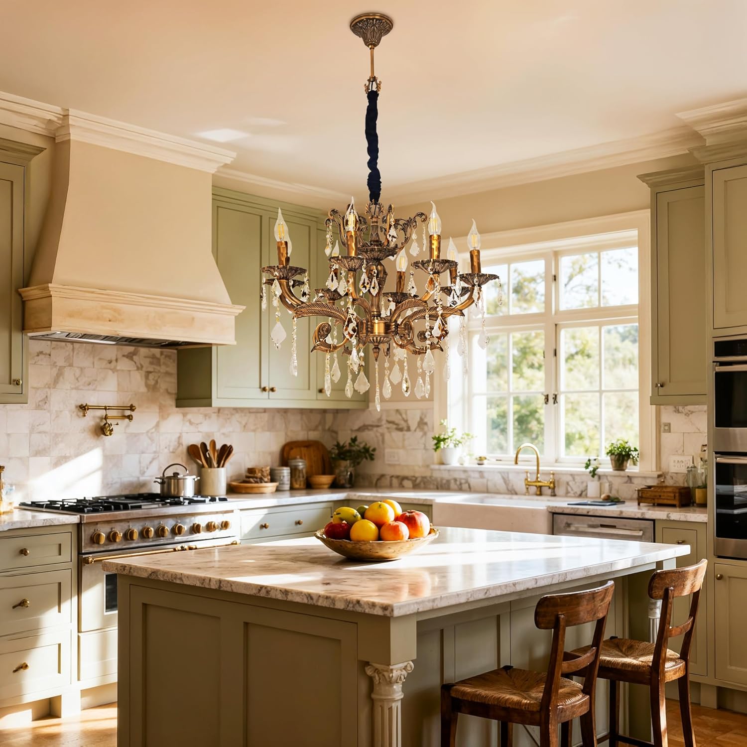 Crystal Chandelier for Living Room: Baroque Chandelier in Zinc Alloy, Crystal Pendant Light for Living Room, LED Lighting Chandeliers 8 E14 for Dining Room, Bedroom, 67 x 101 cm Bulb Included