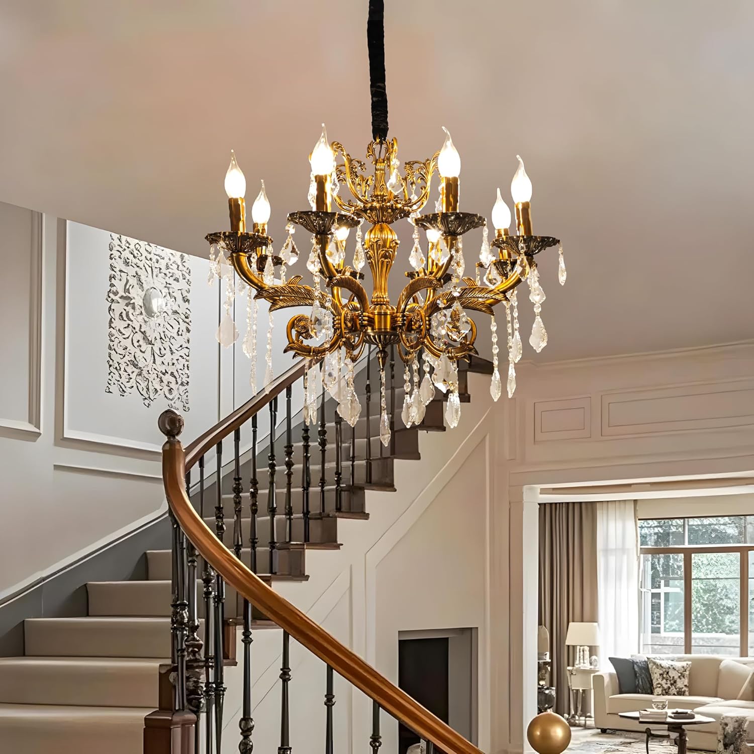 Crystal Chandelier for Living Room: Baroque Chandelier in Zinc Alloy, Crystal Pendant Light for Living Room, LED Lighting Chandeliers 8 E14 for Dining Room, Bedroom, 67 x 101 cm Bulb Included