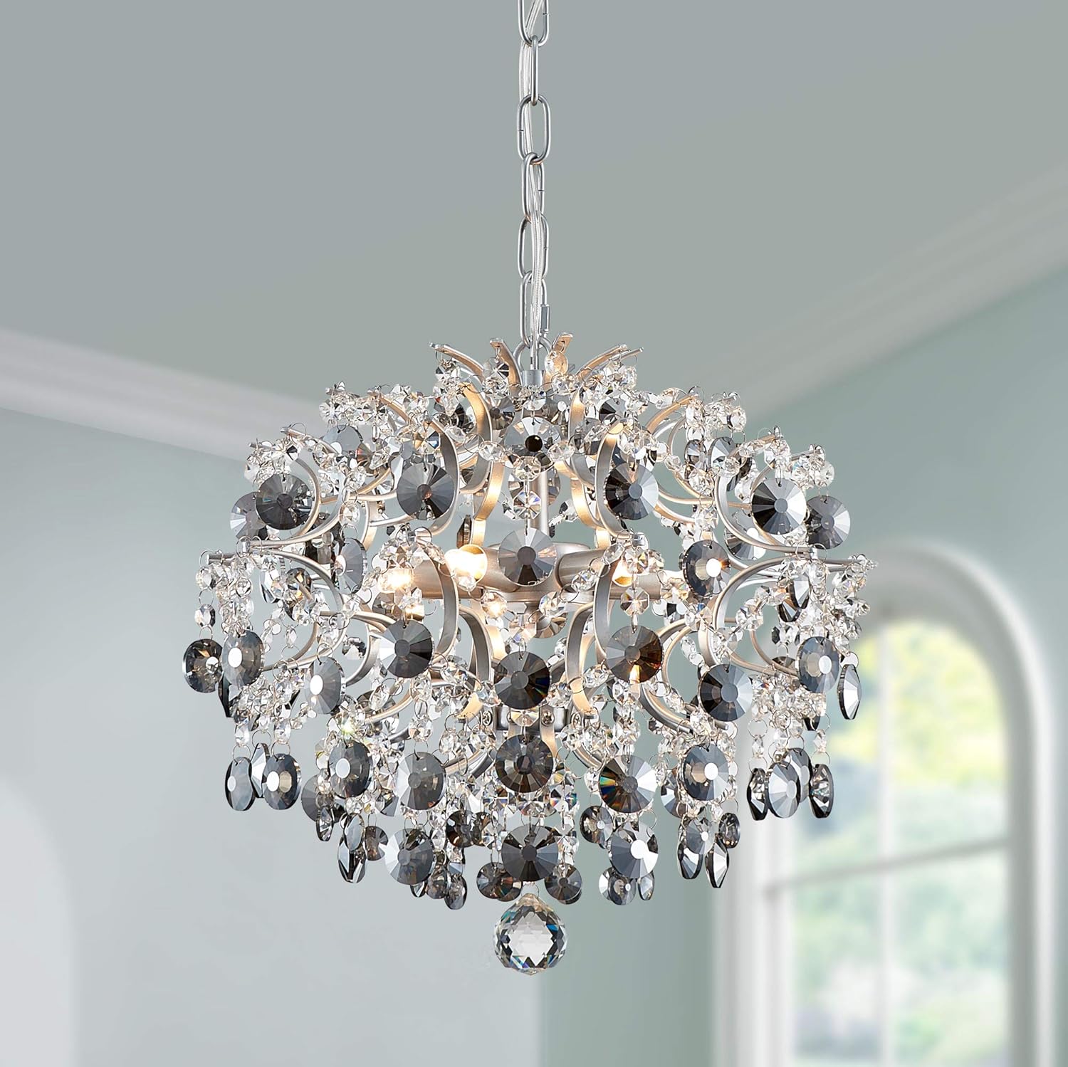 BESTIER Modern Pendant Chandelier Crystal Raindrop Lighting Ceiling Lamp for Dining Room Bathroom Bedroom Living Room 5 Bulbs G9 Required Diameter 40cm Height 45cm