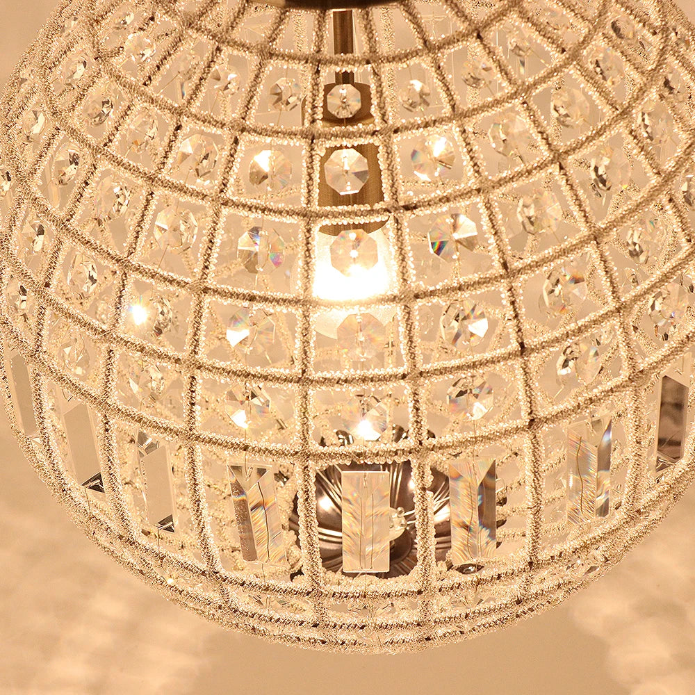 Lustre boule en cristal, globe vintage K9, suspension bronze ajustable