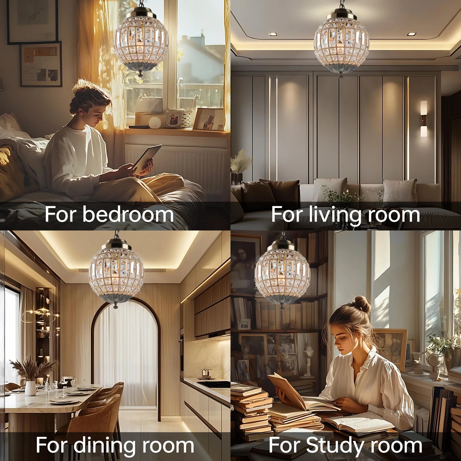 Lustre boule en cristal, globe vintage K9, suspension bronze ajustable