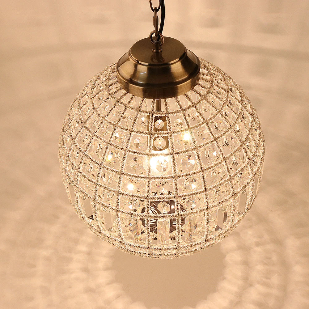 Lustre boule en cristal, globe vintage K9, suspension bronze ajustable
