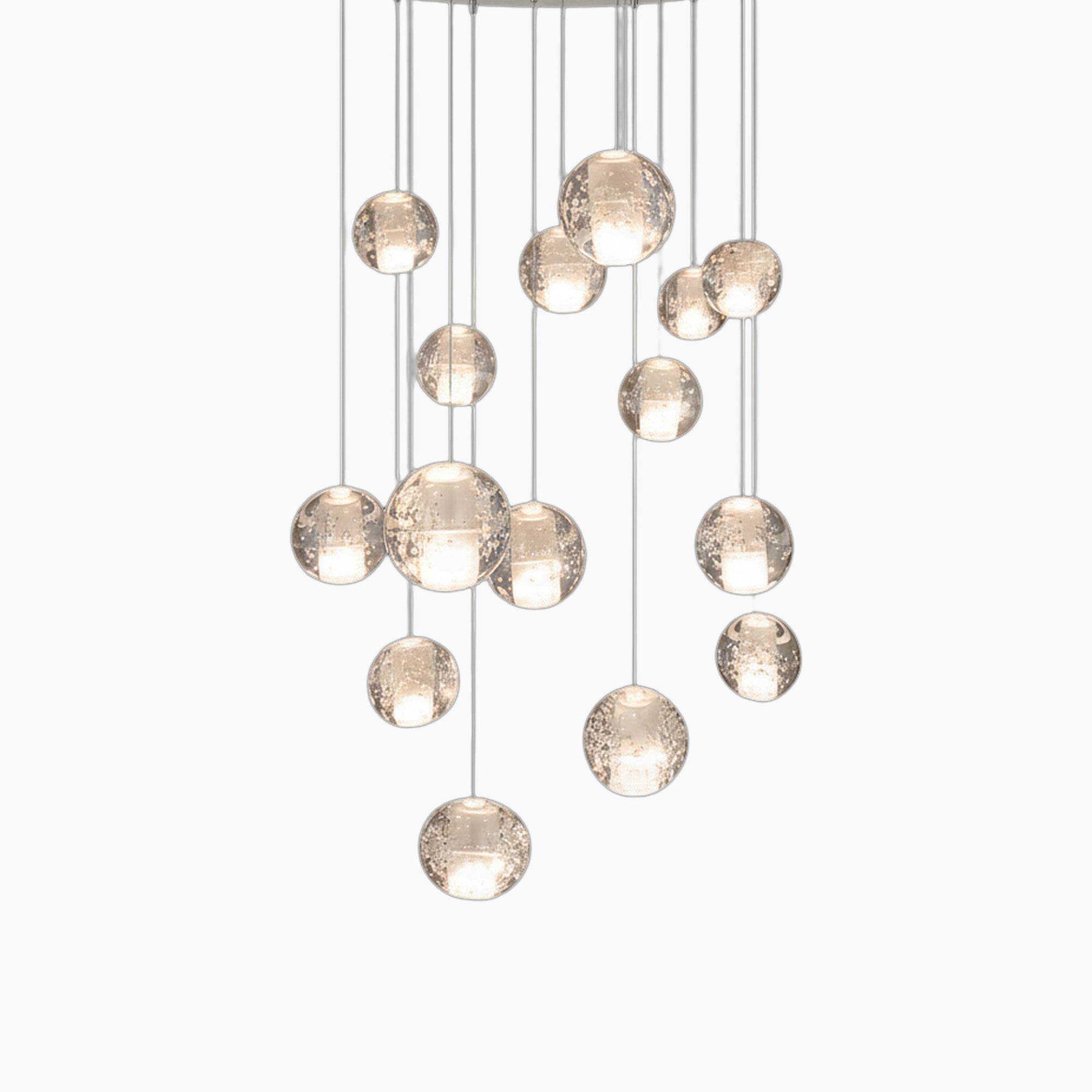 Lustre boule en cristal avec LED rotatives et suspension moderne