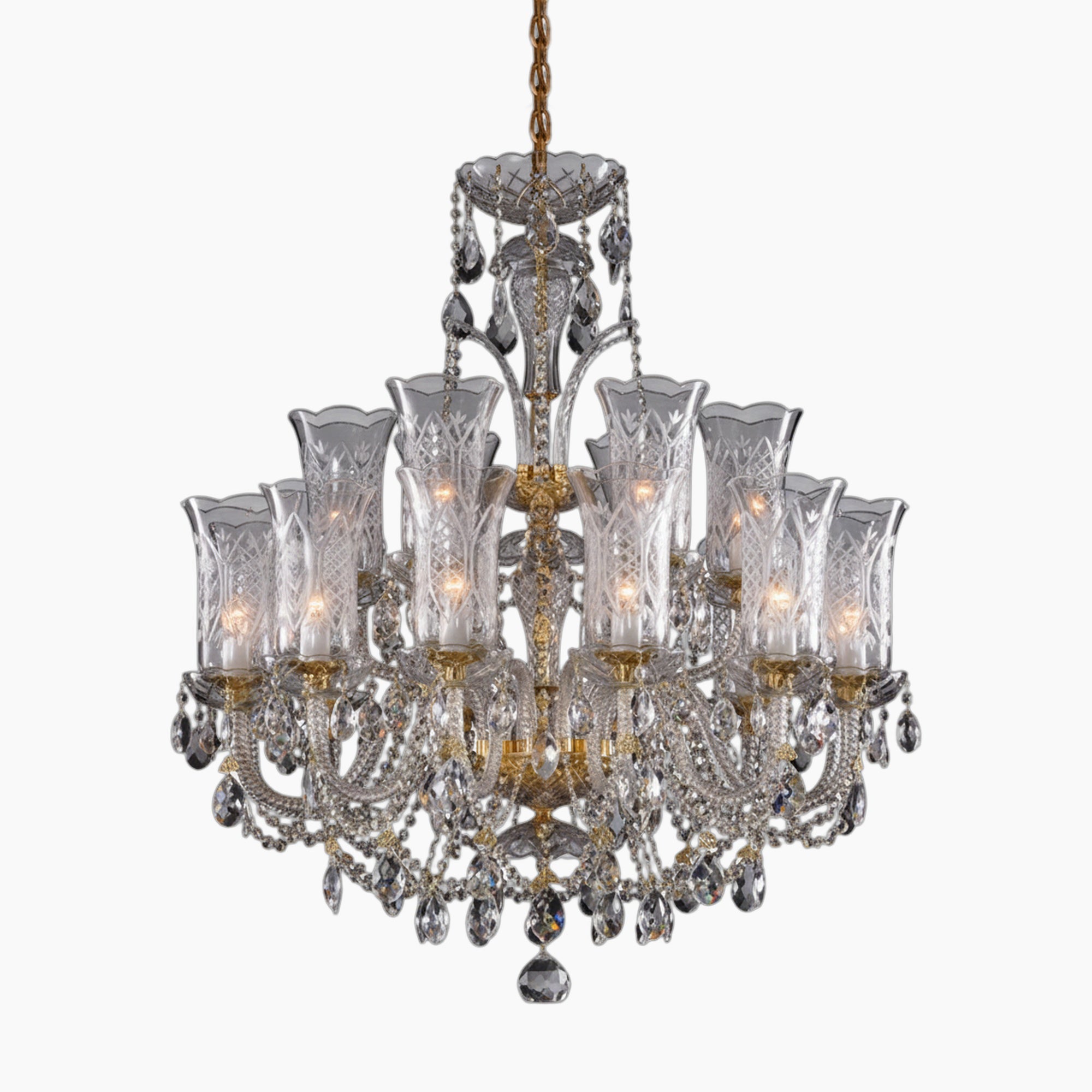 Lustre baroque en cristal avec éclairage en spirale pour halls majestueux.