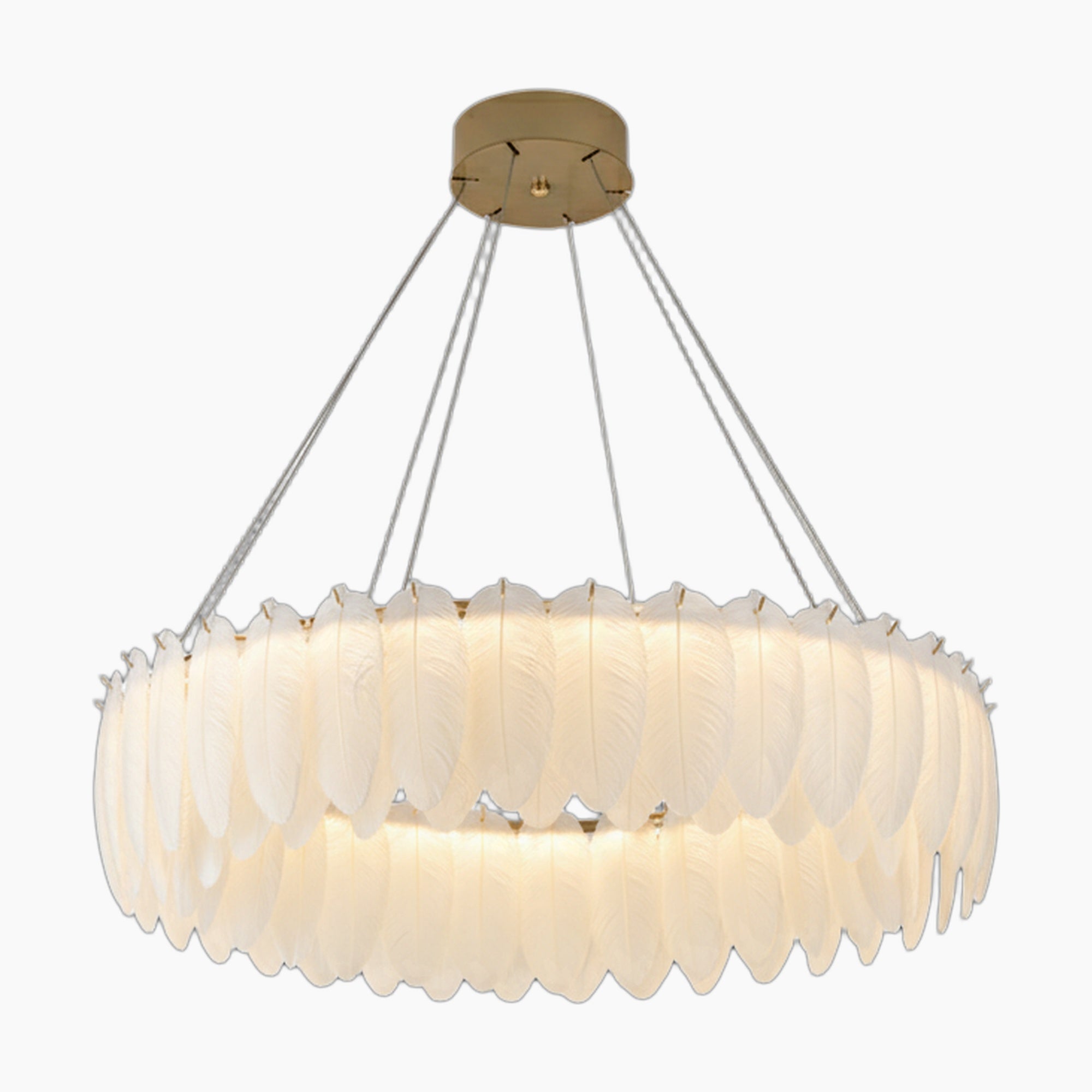 Lustre boule en cristal avec plumes décoratives et verre nordique.