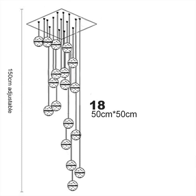 Lustre boule en cristal avec LED rotatives et suspension moderne