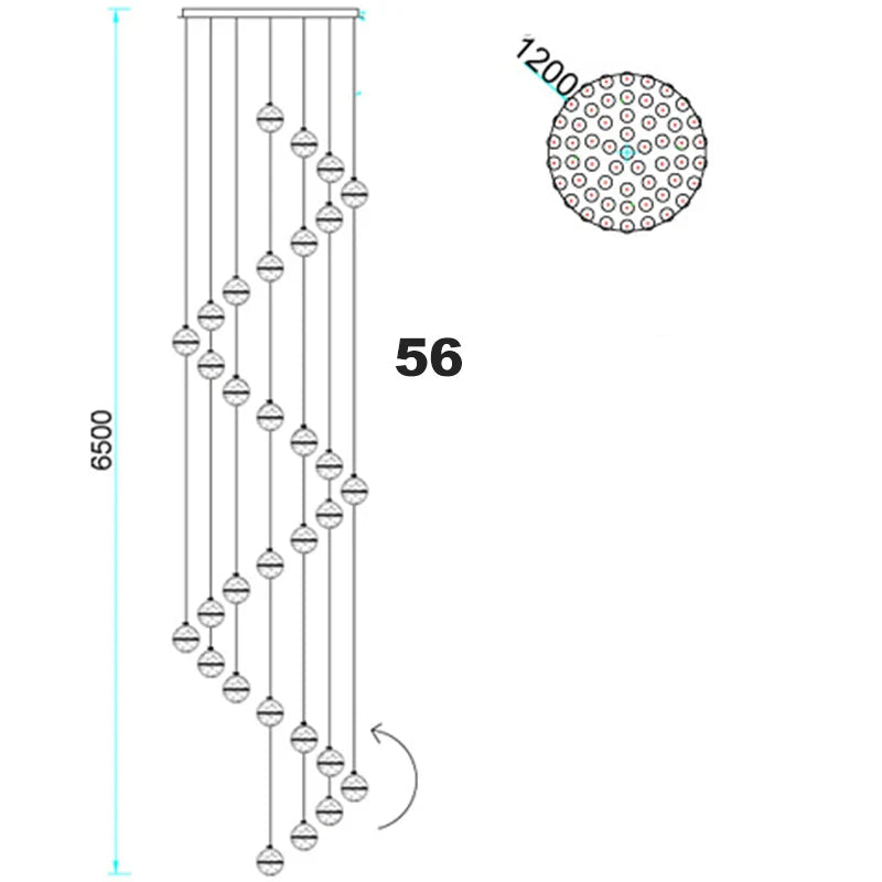 Lustre boule en cristal avec LED rotatives et suspension moderne