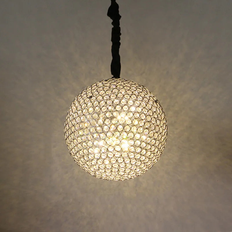 Lustre boule en cristal rond avec éclairage LED moderne