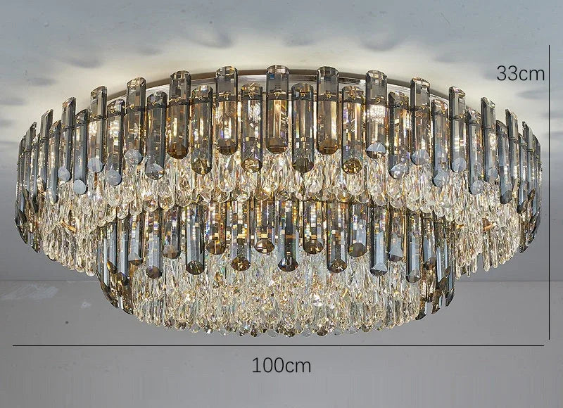 Lustre Chambre en Cristal Élégant Suspension Dorée Design Moderne