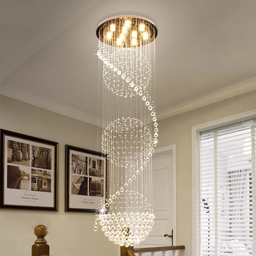 Lustre boule en cristal LED Spiral K9 Moderne Style chrome