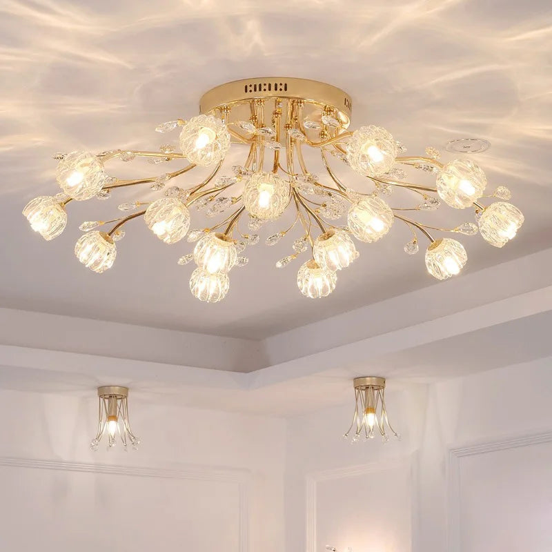 Lustre chambre en cristal nordique, fleur de verre décorative LED