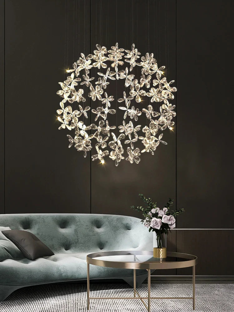 Lustre boule en cristal, luminaire de salon moderne et circulaire