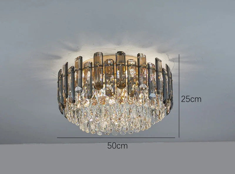Lustre Chambre en Cristal Élégant Suspension Dorée Design Moderne