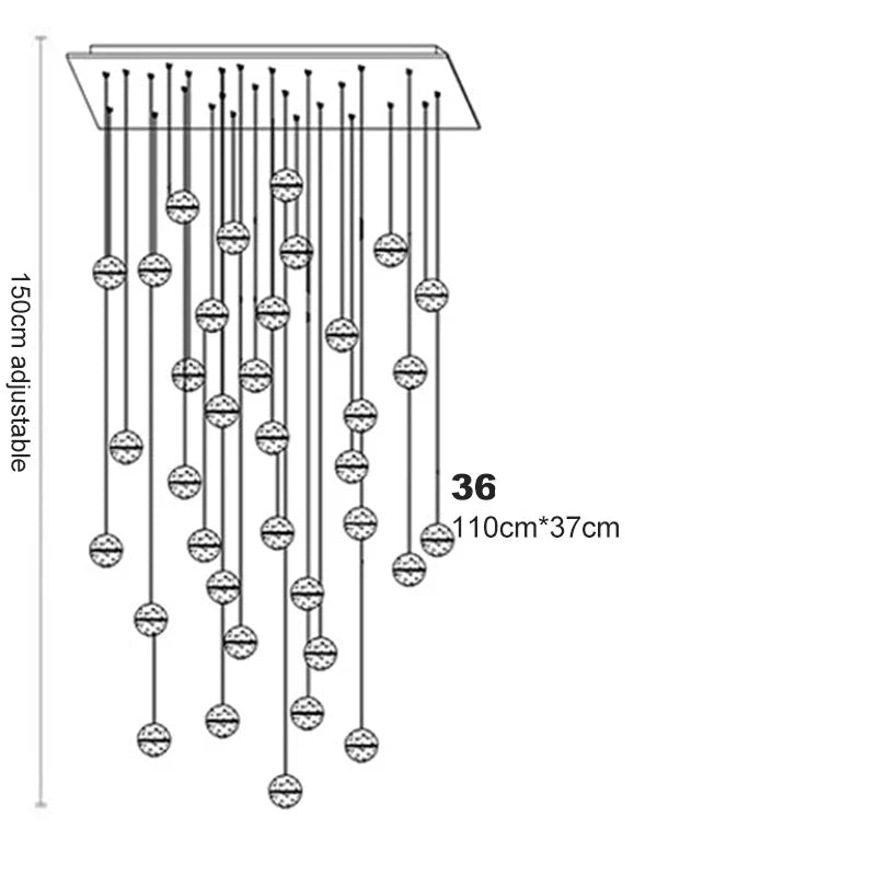 Lustre boule en cristal avec LED rotatives et suspension moderne