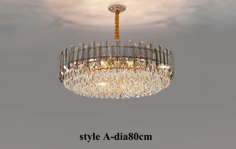 Lustre Chambre en Cristal Élégant Suspension Dorée Design Moderne