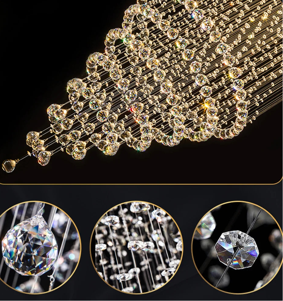 Lustre boule en cristal suspension LED contemporaine pour escalier