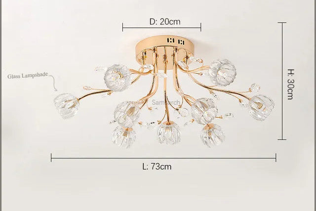 Lustre chambre en cristal nordique, fleur de verre décorative LED