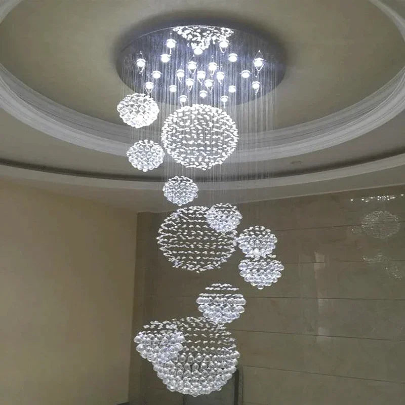 Lustre boule en cristal design moderne en spirale grande gouttelette LED
