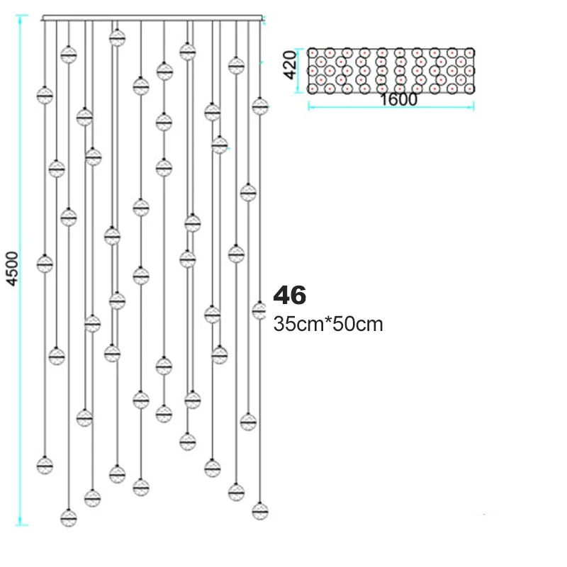 Lustre boule en cristal avec LED rotatives et suspension moderne