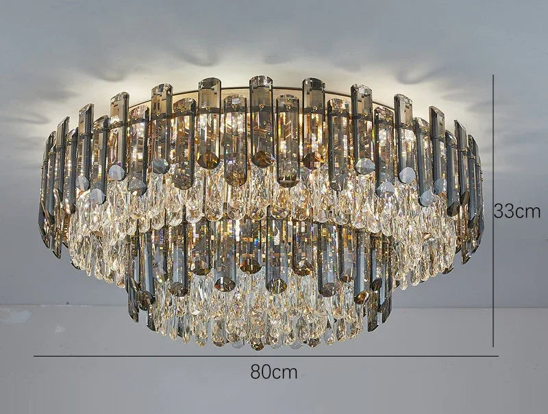 Lustre Chambre en Cristal Élégant Suspension Dorée Design Moderne