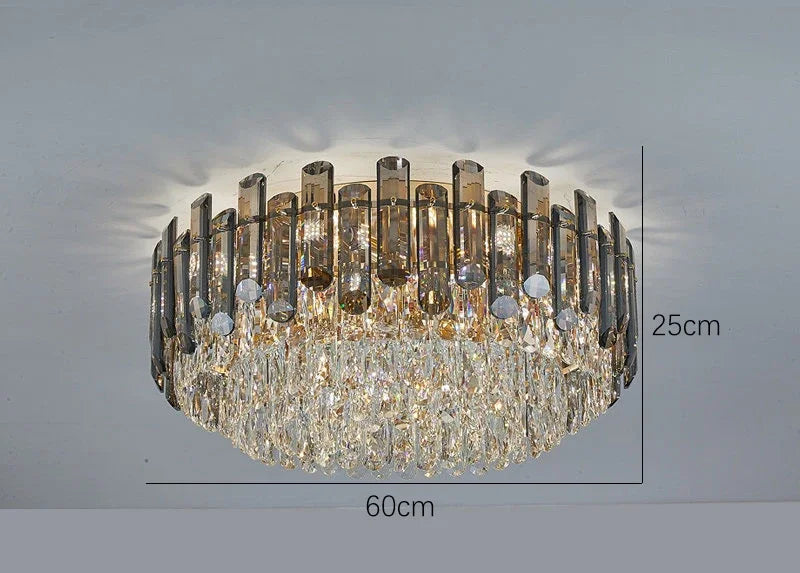 Lustre Chambre en Cristal Élégant Suspension Dorée Design Moderne