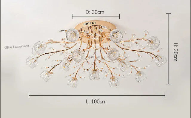 Lustre chambre en cristal nordique, fleur de verre décorative LED