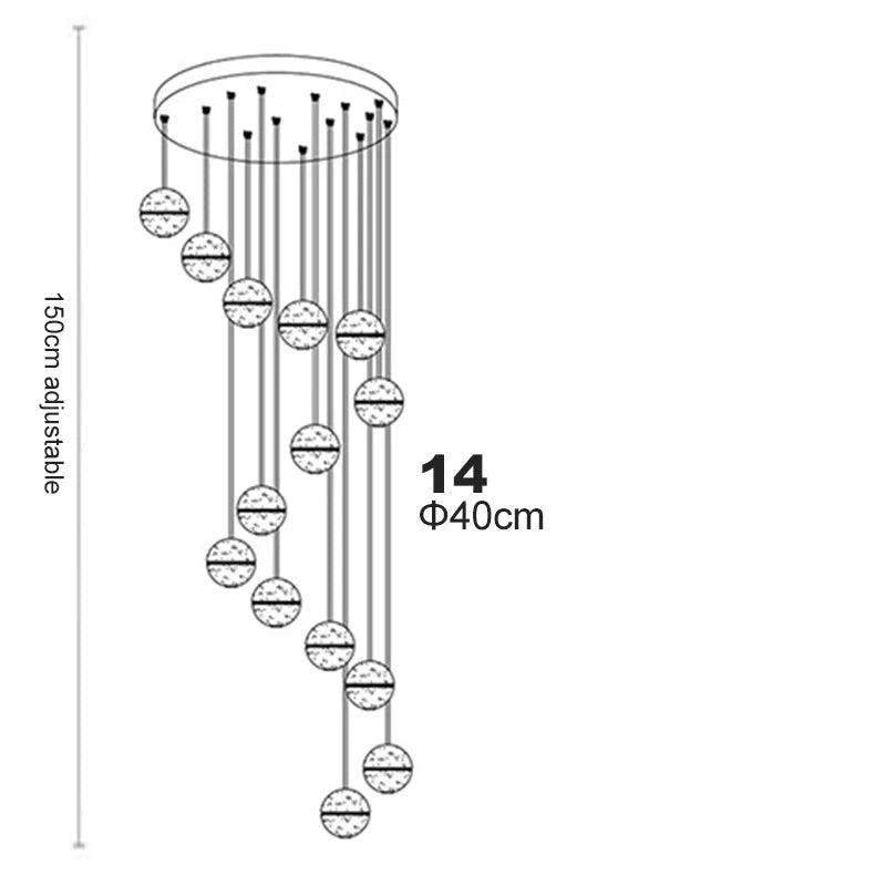 Lustre boule en cristal avec LED rotatives et suspension moderne