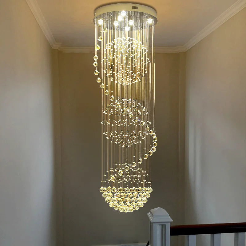Lustre boule en cristal LED Spiral K9 Moderne Style chrome