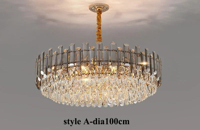 Lustre Chambre en Cristal Élégant Suspension Dorée Design Moderne