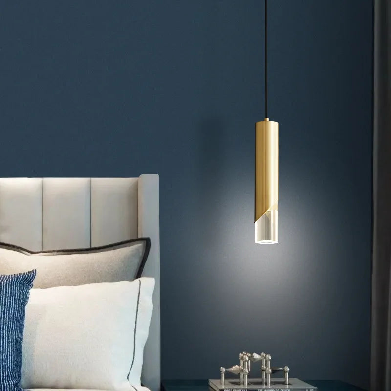 Lustre Chambre en Cristal, Design Cylindrique et Minimaliste en Fer