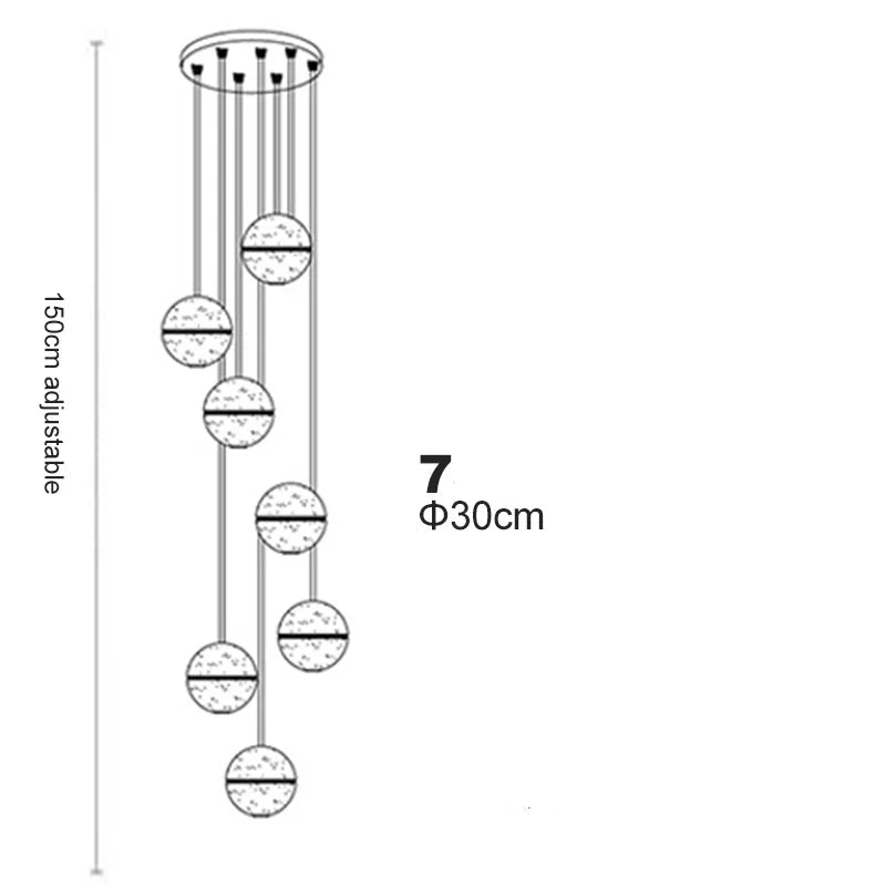 Lustre boule en cristal avec LED rotatives et suspension moderne