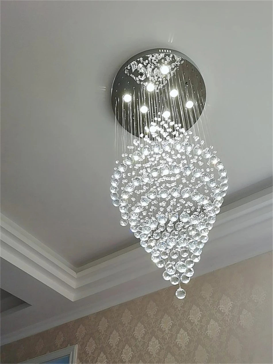 Lustre boule en cristal suspension LED contemporaine pour escalier
