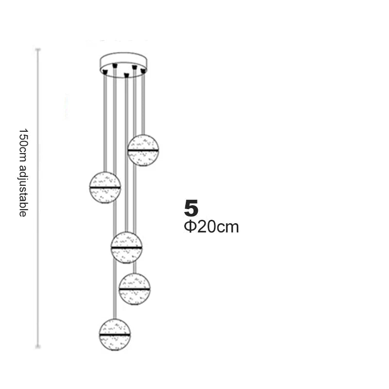 Lustre boule en cristal avec LED rotatives et suspension moderne