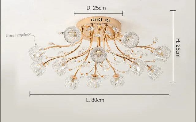 Lustre chambre en cristal nordique, fleur de verre décorative LED