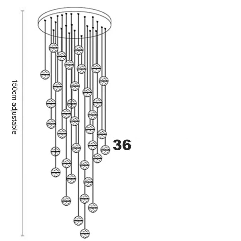 Lustre boule en cristal avec LED rotatives et suspension moderne