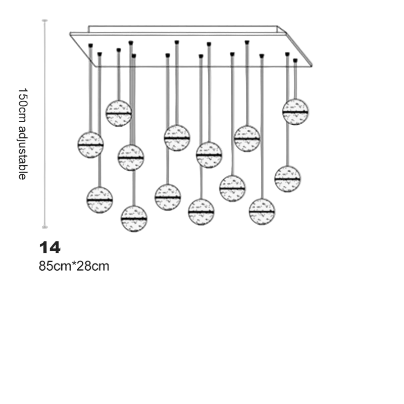 Lustre boule en cristal avec LED rotatives et suspension moderne