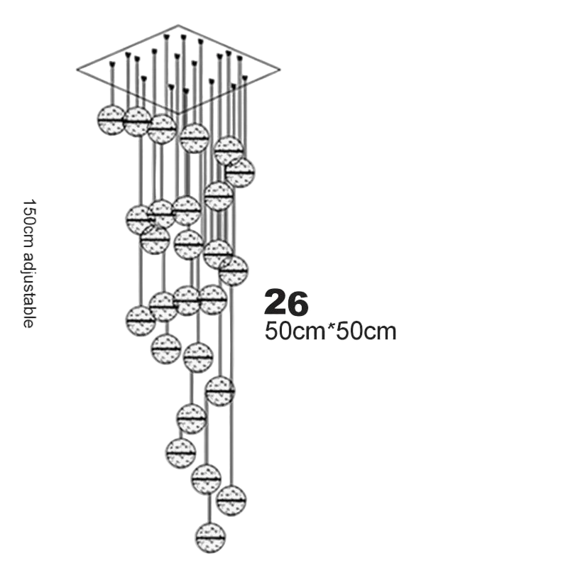 Lustre boule en cristal avec LED rotatives et suspension moderne
