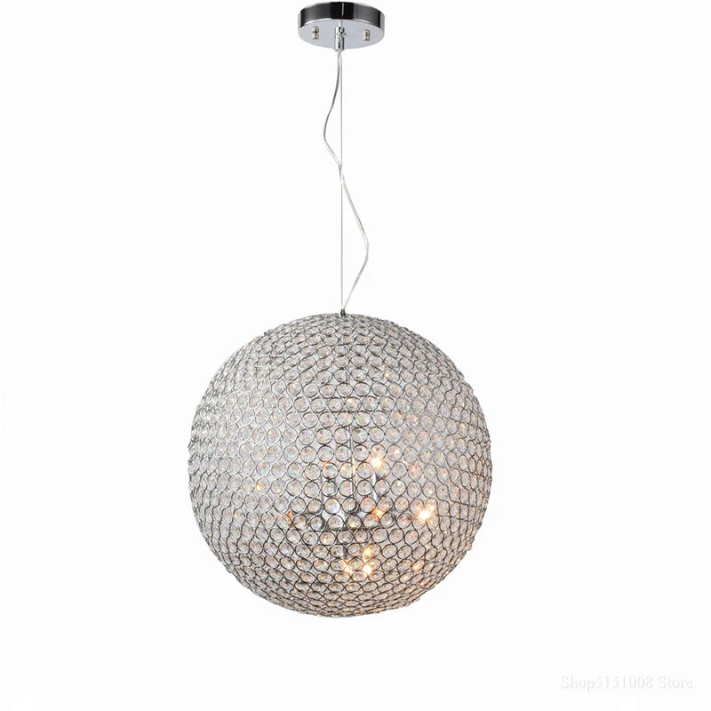 Lustre boule en cristal rond avec éclairage LED moderne