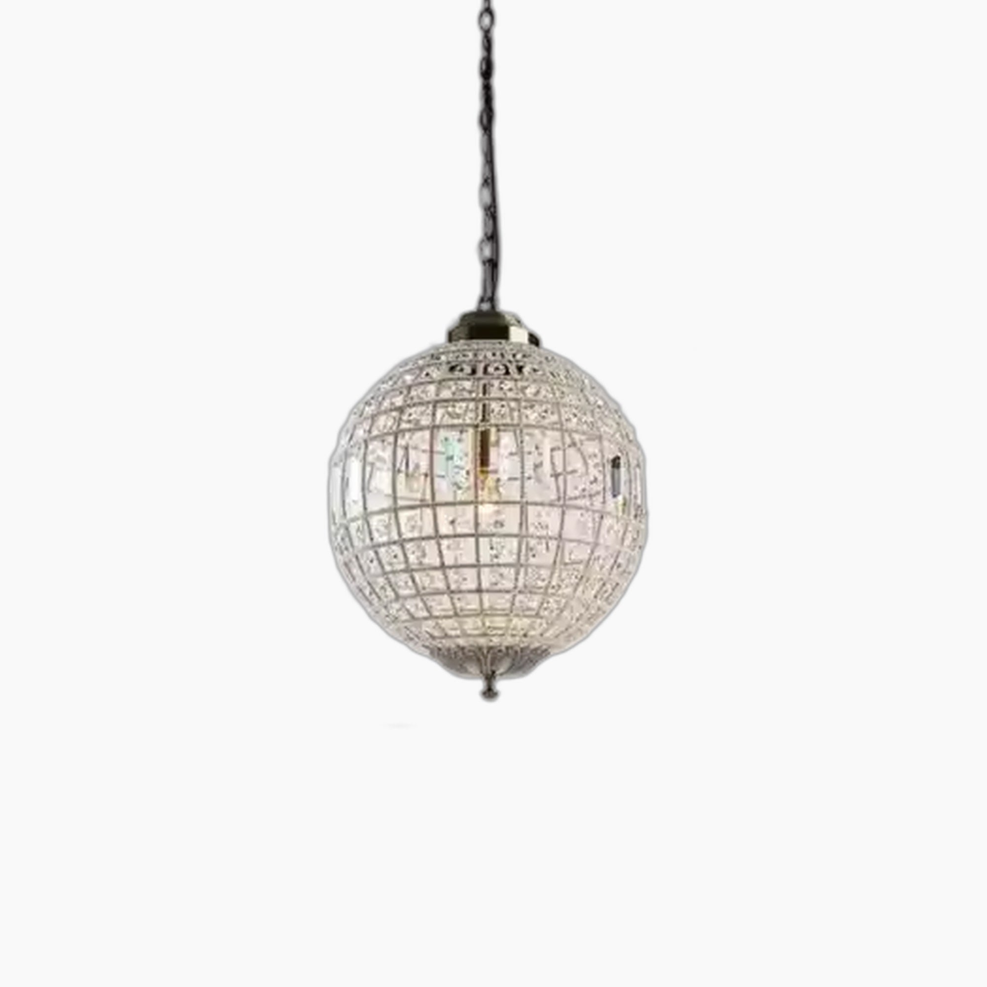 Lustre boule en cristal, globe vintage K9, suspension bronze ajustable