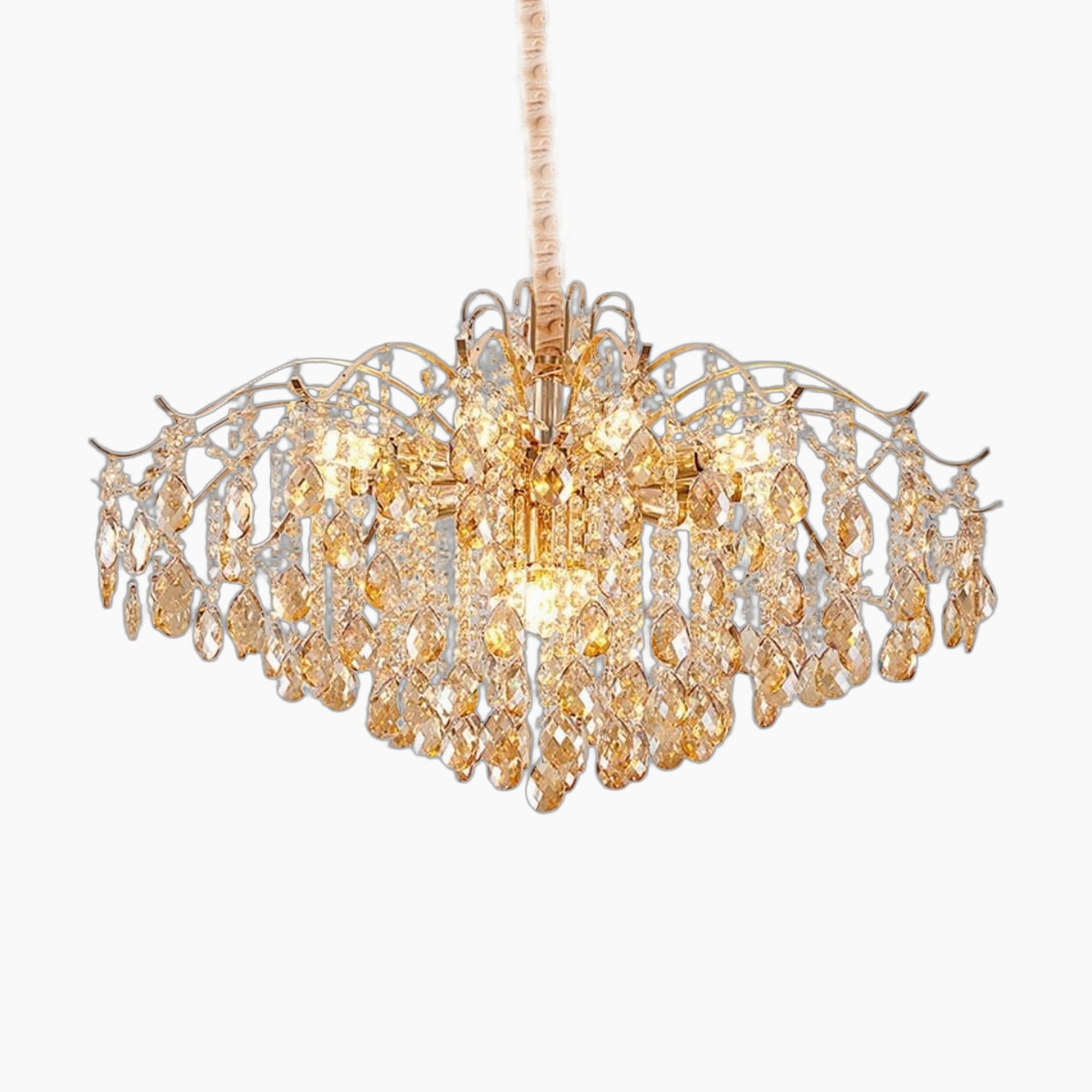 Lustre chambre en cristal élégant, pampilles dorées, design adaptable